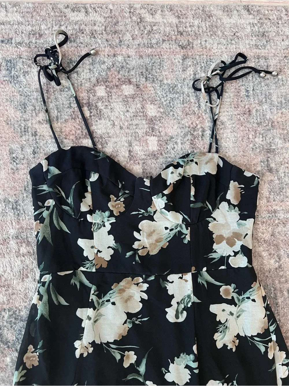 Floral Petal + Pup Mid length dress - Black with Cream Floral - Picture 2 of 3
